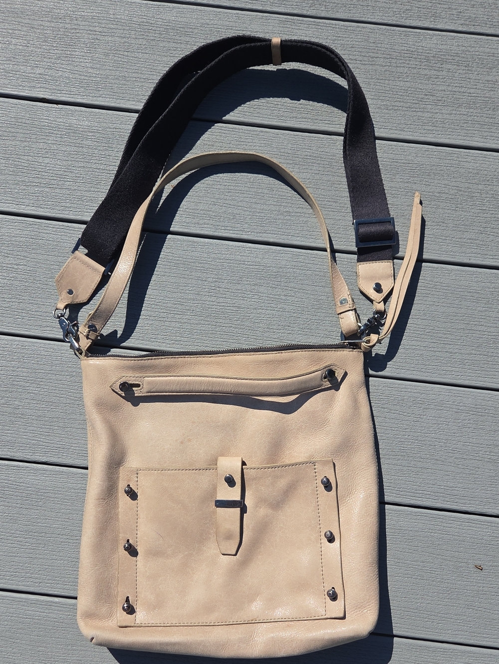 Botkier Beige Leather Crossbody Tote with Black Strap